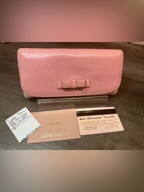 Miu Miu Soft Pink Leather Continental Wallet with Bow